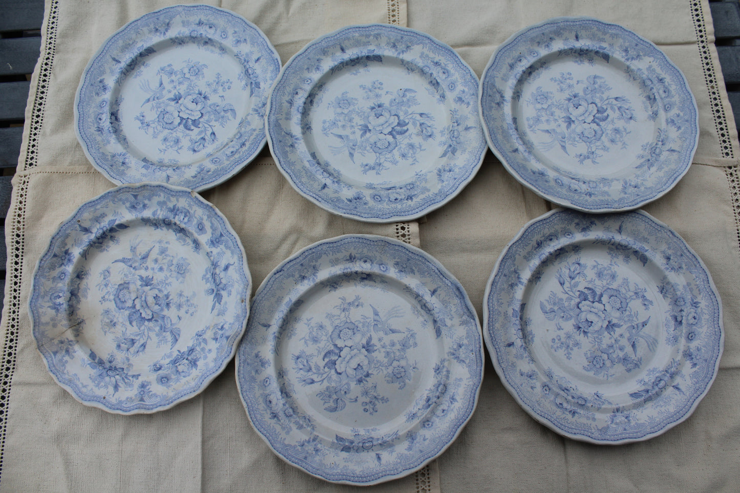 Set of Antique English Blue and White Ironstone Dinner Plates, Antique Blue and White Plate, Asiatic Pheasant English Ironstone Plates