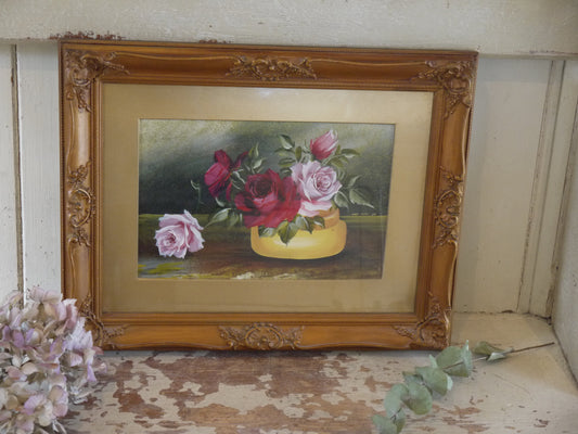 Antique Oil Painting of Roses - Victorian Painting - Still Life Painting - Oil Painting of flowers - Oil on Board - Vintage Painting canvas