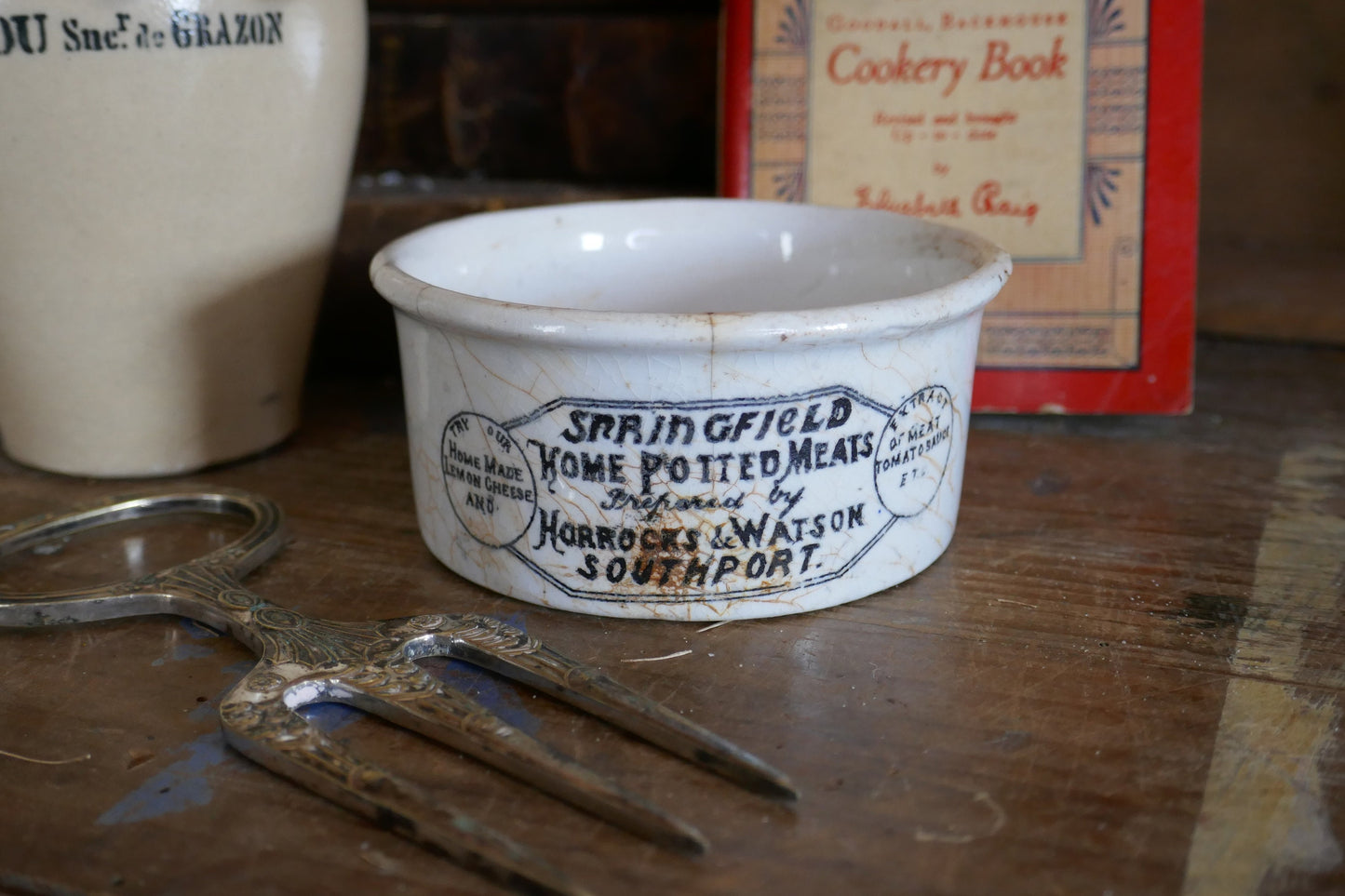 Antique Jar - Potted Meat Jar - English Advertising Pot - Antique Marmalade jar - Jam Jar - Antique Kieller Jar - Jam Pot - Farmhouse Decor