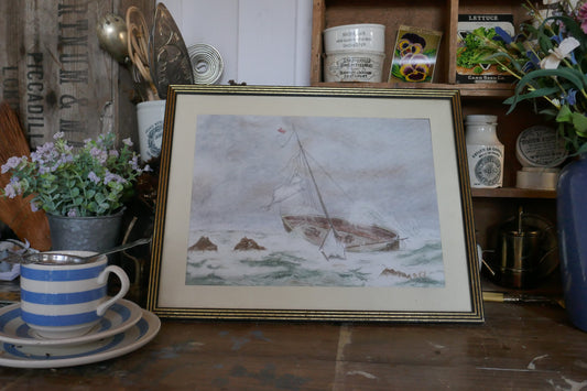 Vintage English Watercolour - Coastal Painting - Enlish Seaside watercolour - vintage painting - Sea painting - Coast Style - Seascape