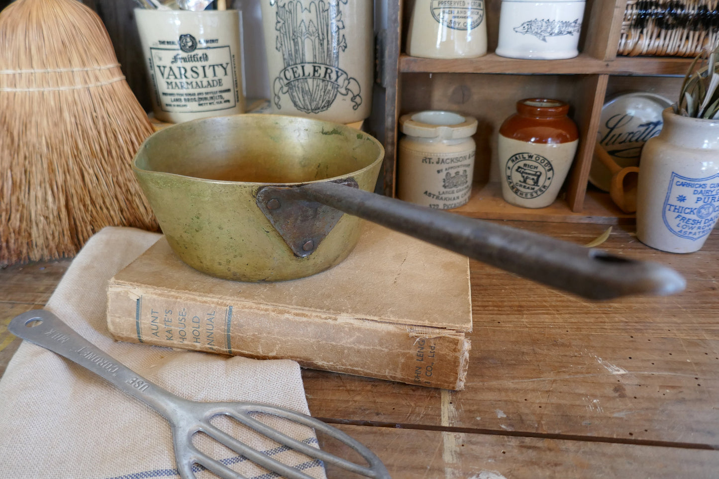 Antique Brass Pan - Antique Brass Sauce Pan - Antique Milk Pan - Antique Cookware - Antique Sauce Pan - Antique Skillet - Antique Pan