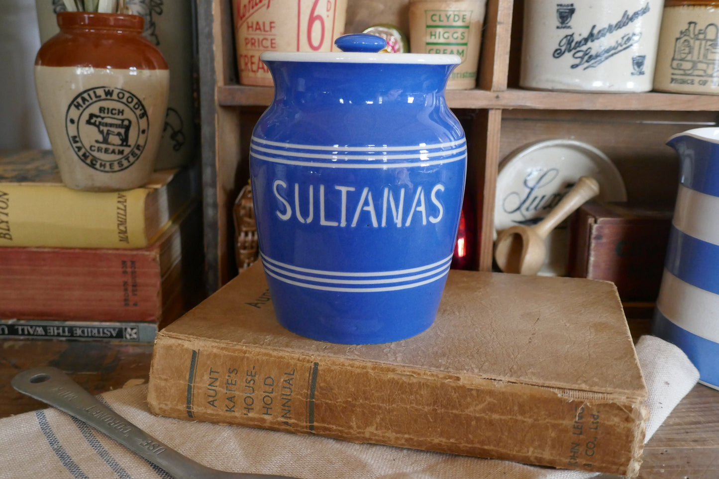 Rare Antique Bretby Kitchen Kupboard Ware Spice Jar - Vintage Kitchen Jar - Blue and White Kitchen Jar - Kitchen Canister - Antique Jar