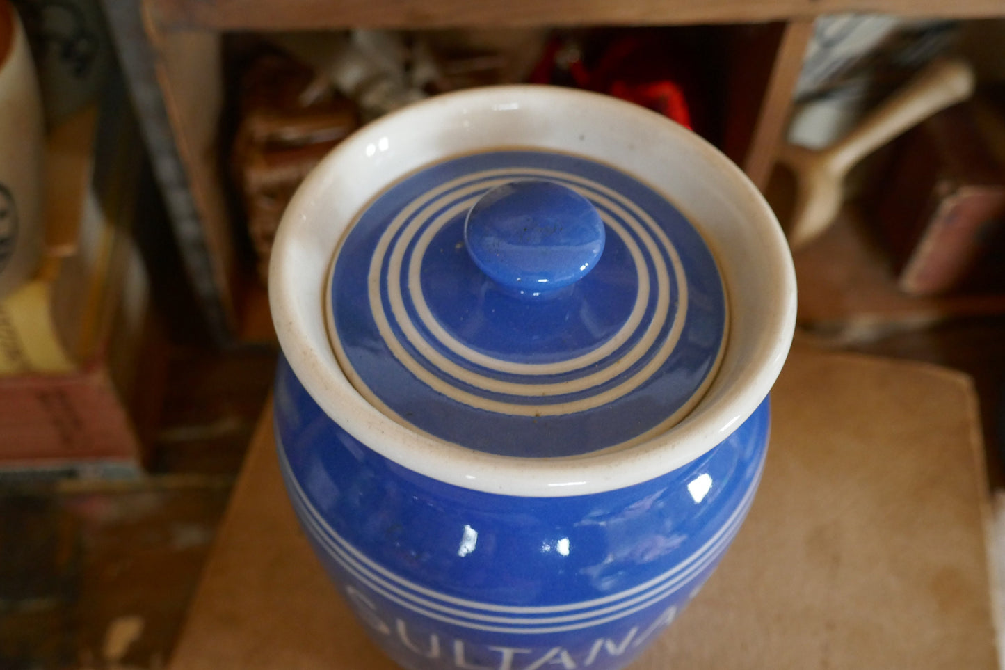 Rare Antique Bretby Kitchen Kupboard Ware Spice Jar - Vintage Kitchen Jar - Blue and White Kitchen Jar - Kitchen Canister - Antique Jar