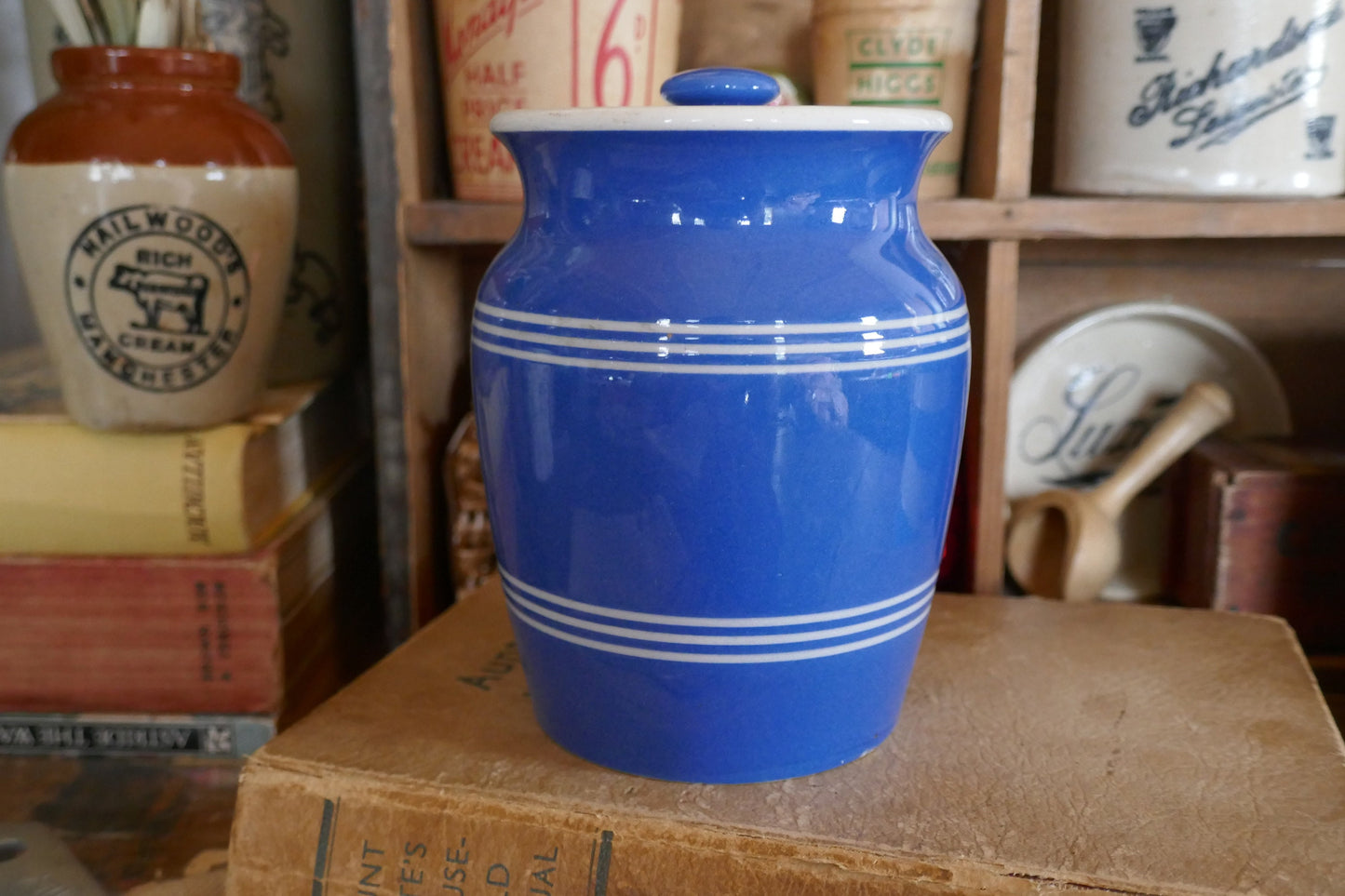 Rare Antique Bretby Kitchen Kupboard Ware Spice Jar - Vintage Kitchen Jar - Blue and White Kitchen Jar - Kitchen Canister - Antique Jar