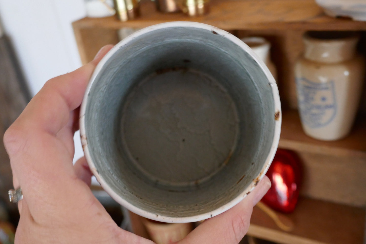 French Vintage Tin - Vintage Enamel Canister - Kitchen Canister - French Kitchen Canister - French Vintage Enamel Canister - Pasta storage