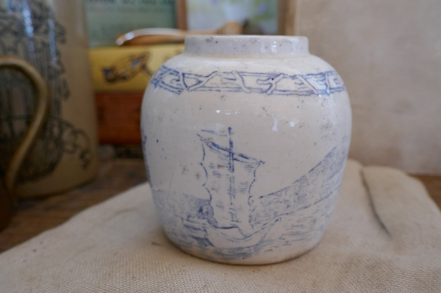 Antique Ginger Jar - Antique advertising Pot - Ironstone pot - Ironstone Advertising Pot - Ginger Jar - Antique English Advertising pot