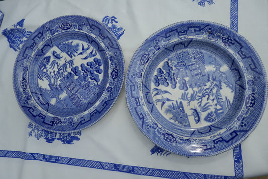 Pair of antique Ironstone English Blue and White Plates- Antique Blue and White Plate - blue and white English Ironstone - Antique Platter