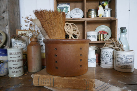 Vintage french Cheese Strainer - Vintage French Cheese pot - Vintage Cheese Mould - Candle holder - Stoneware pot- Rustic Decor - Farmhouse