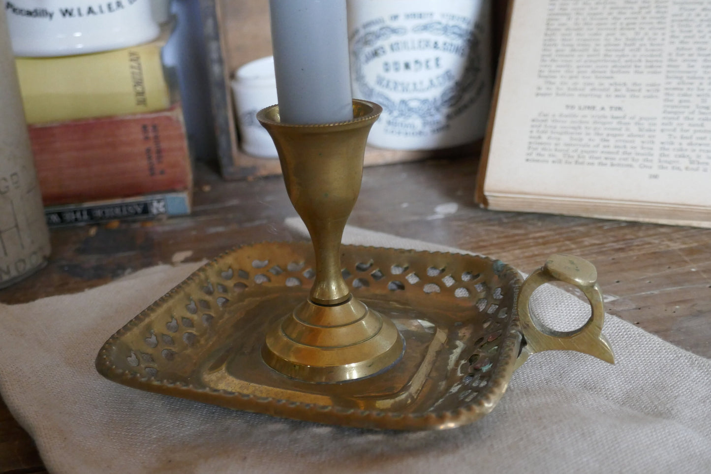 Antique Brass Candle Stick Holder - Victorian Style Chamber Stick - Candle Holder - Vintage Candle Holder - Brass Candle Holder - Candle