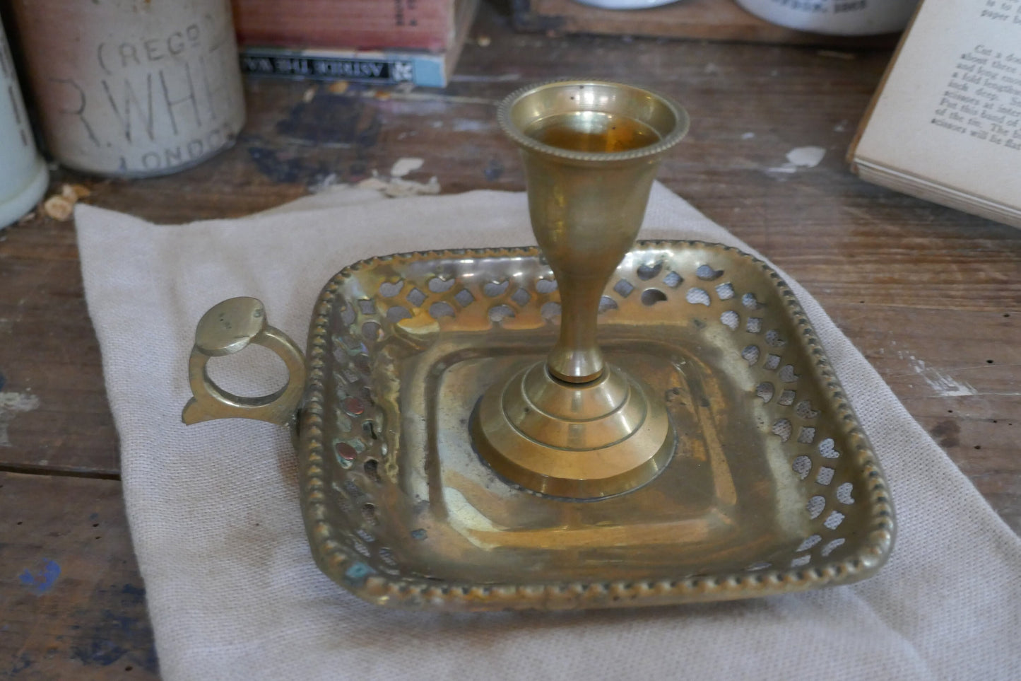 Antique Brass Candle Stick Holder - Victorian Style Chamber Stick - Candle Holder - Vintage Candle Holder - Brass Candle Holder - Candle