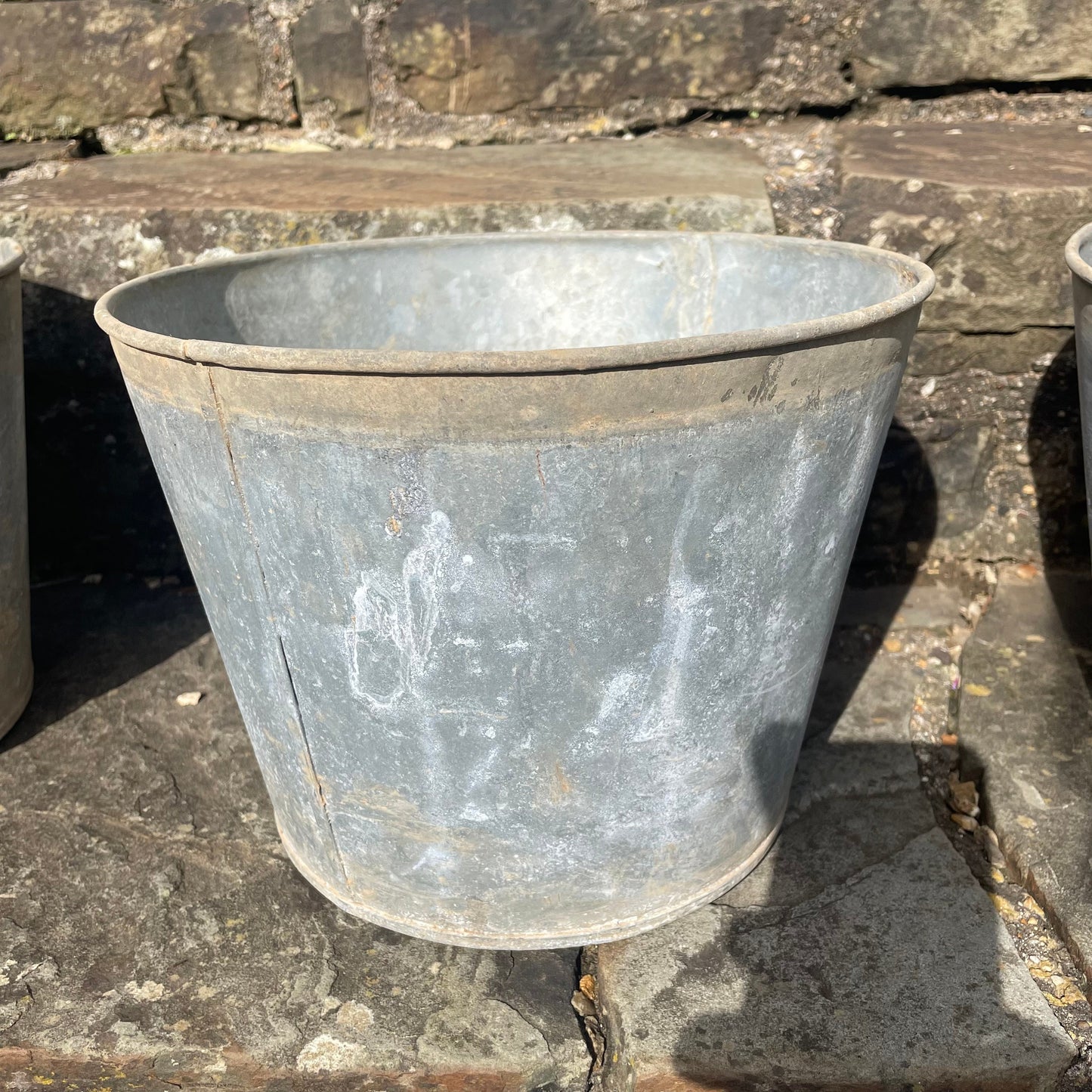 Rustic Zinc Flower Bucket - Vintage Metal Garden Planter - Vintage Galvanised Zinc Planter - Vintage Planter - Metal Planter - Metal Pot