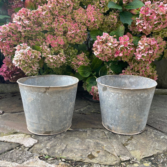 Rustic Zinc Flower Bucket - Vintage Metal Garden Planter - Vintage Galvanised Zinc Planter - Vintage Planter - Metal Planter - Metal Pot