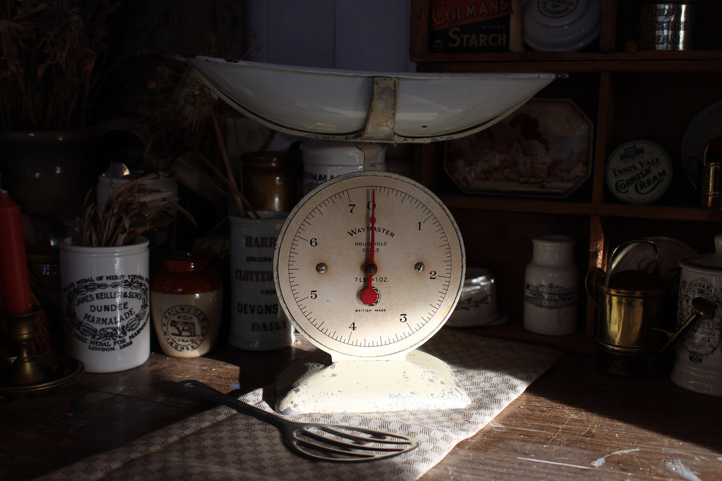 Vintage Pastel Cream Kitchen Scales - Waymaster Brand -  White Kitchen Scale - Vintage Scale - Rustic Scale - English Scale - Kitchen Scales