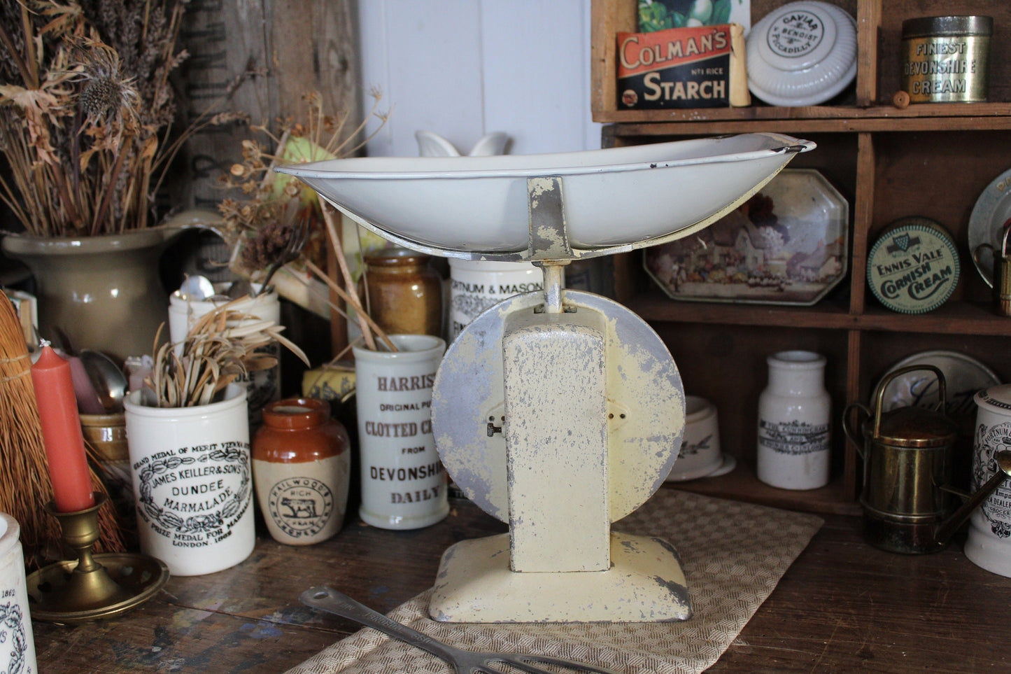 Vintage Pastel Cream Kitchen Scales - Waymaster Brand -  White Kitchen Scale - Vintage Scale - Rustic Scale - English Scale - Kitchen Scales