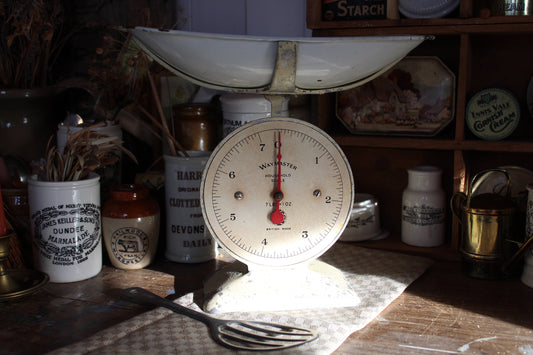 Vintage Pastel Cream Kitchen Scales - Waymaster Brand -  White Kitchen Scale - Vintage Scale - Rustic Scale - English Scale - Kitchen Scales