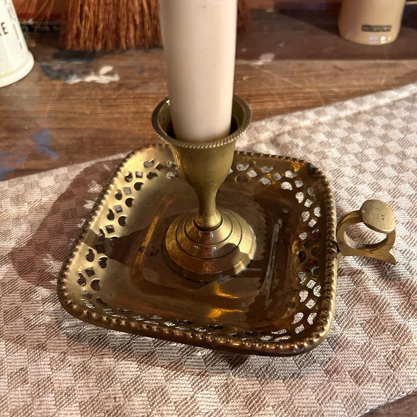 Antique Brass Candle Stick Holder - Victorian Style Chamber Stick - Candle Holder - Vintage Candle Holder - Brass Candle Holder - Candle