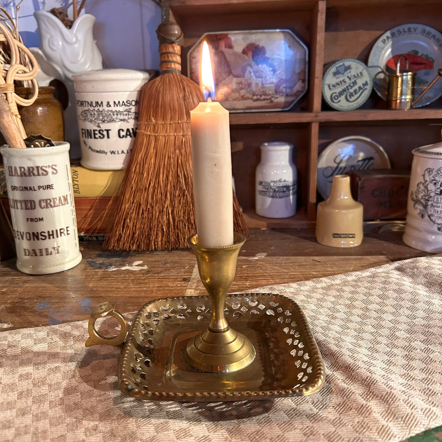 Antique Brass Candle Stick Holder - Victorian Style Chamber Stick - Candle Holder - Vintage Candle Holder - Brass Candle Holder - Candle