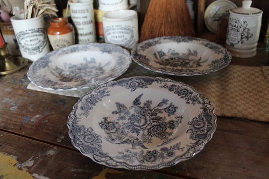 Vintage Blue and White Ironstone Dinner bowls, Antique Blue and White Plate Bowls, blue and white English Ironstone, Farmhouse Decor, Bowls