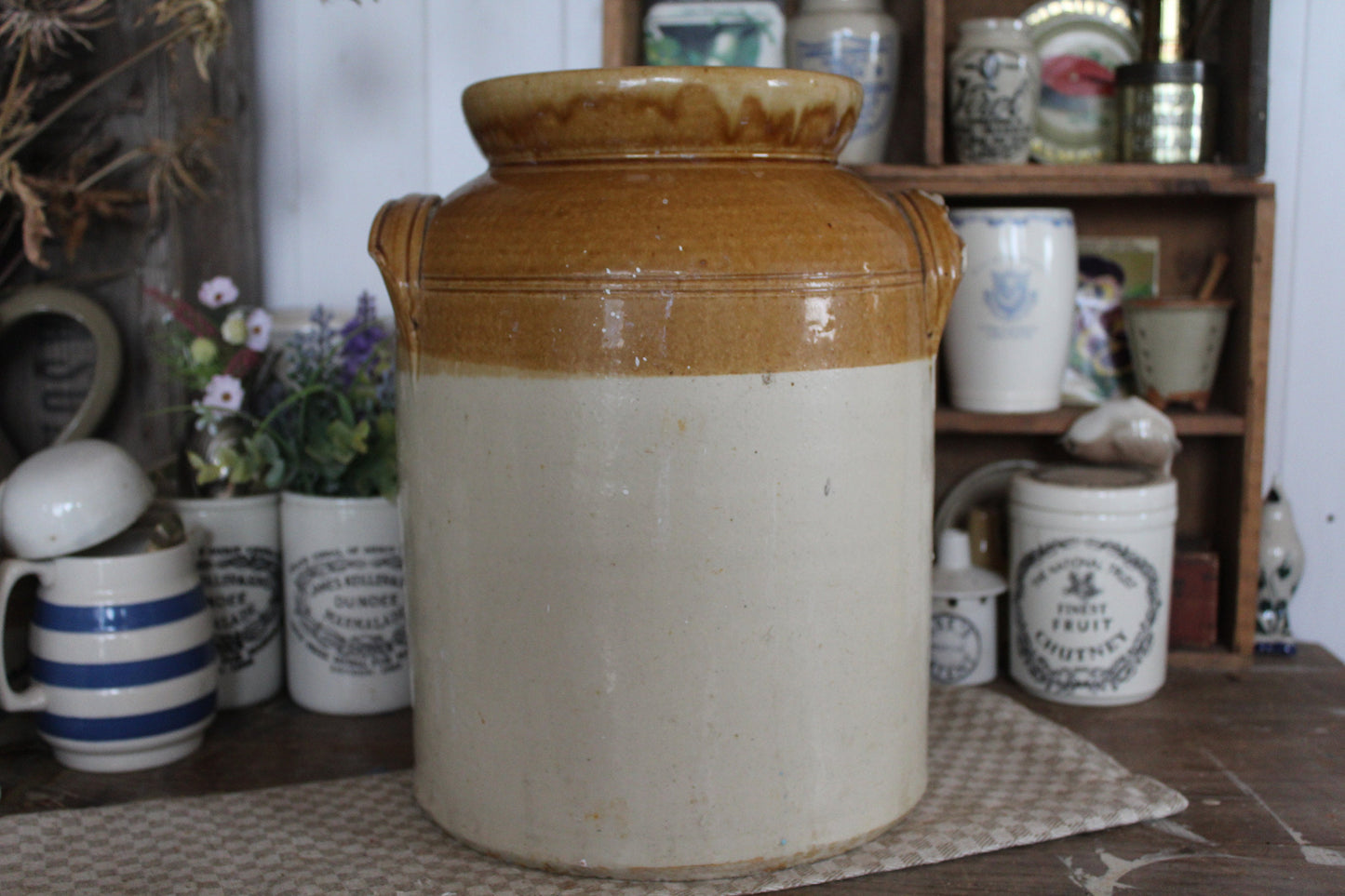 XL Vintage Stoneware Pot, Stone Pot, Vintage Stoneware Jar, Kitchen Jar, Confit Pot, Utensil Pot, Vintage Utensil Pot, Vintage jar, Confit