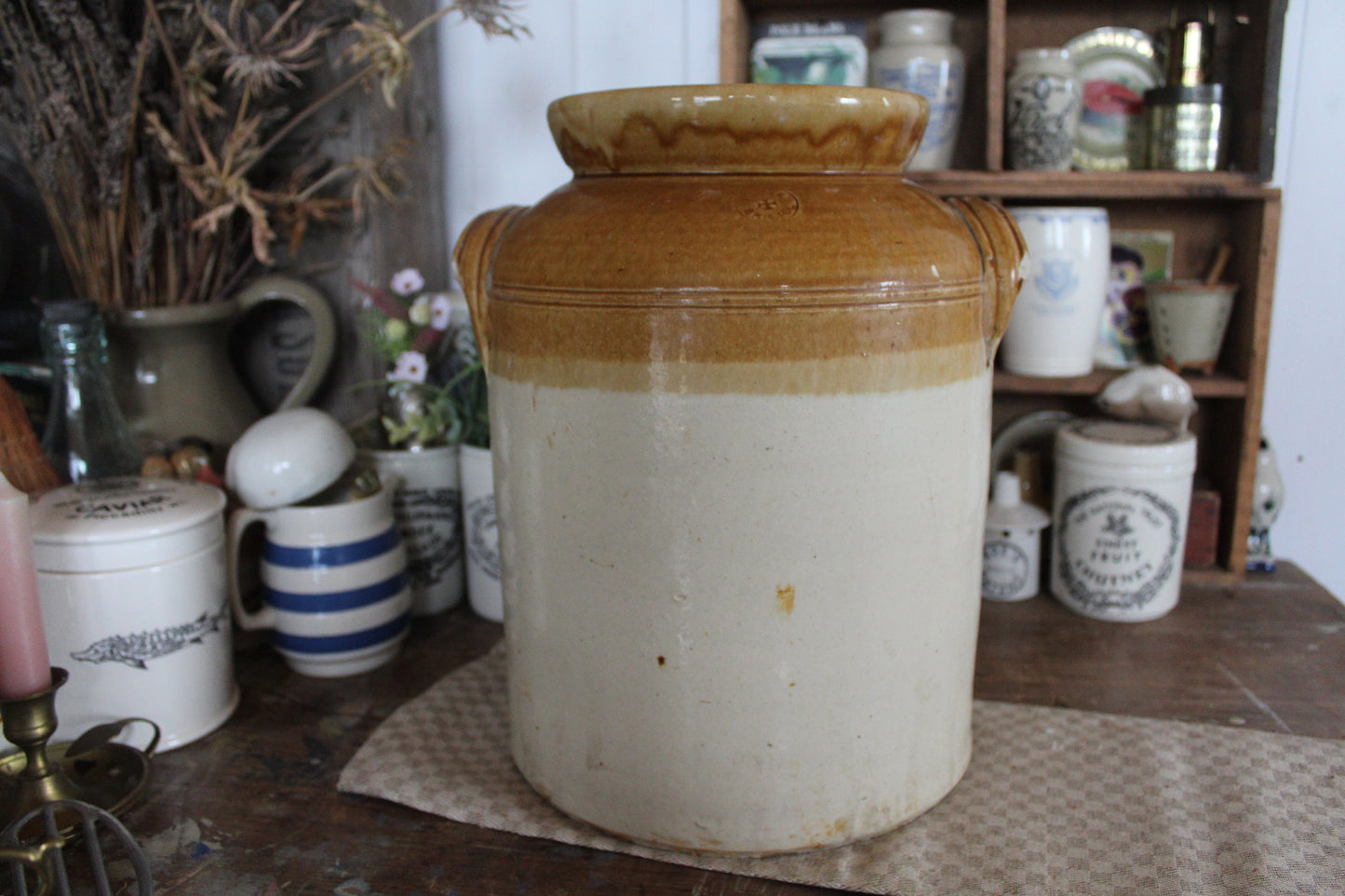 XL Vintage Stoneware Pot, Stone Pot, Vintage Stoneware Jar, Kitchen Jar, Confit Pot, Utensil Pot, Vintage Utensil Pot, Vintage jar, Confit