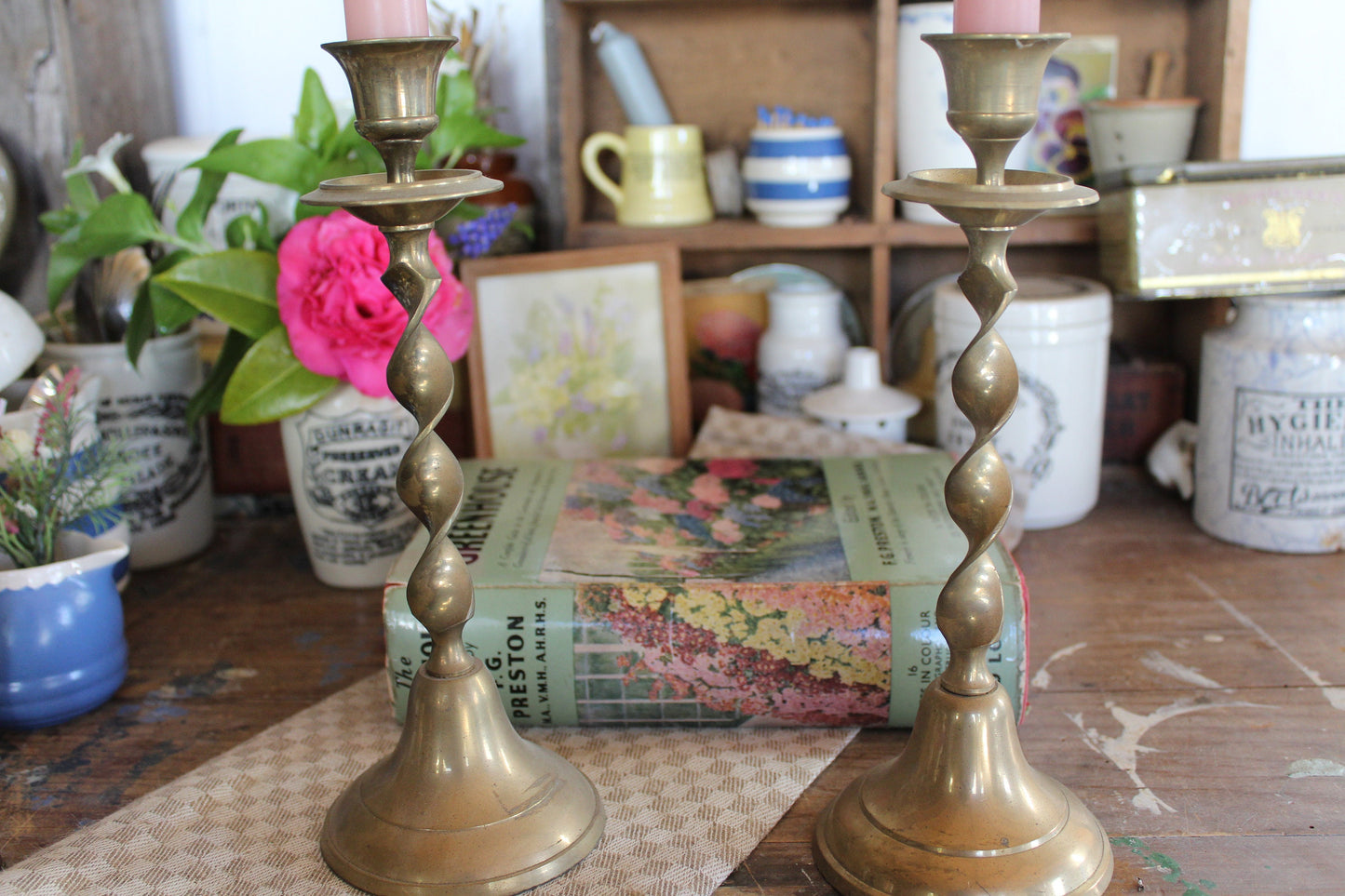 Pair of Vintage Brass Candle Stick Holders, Brass Candle Holders, Brass Candle sticks, Pillar Candle Holders, Pillar Candle Sticks, Candles