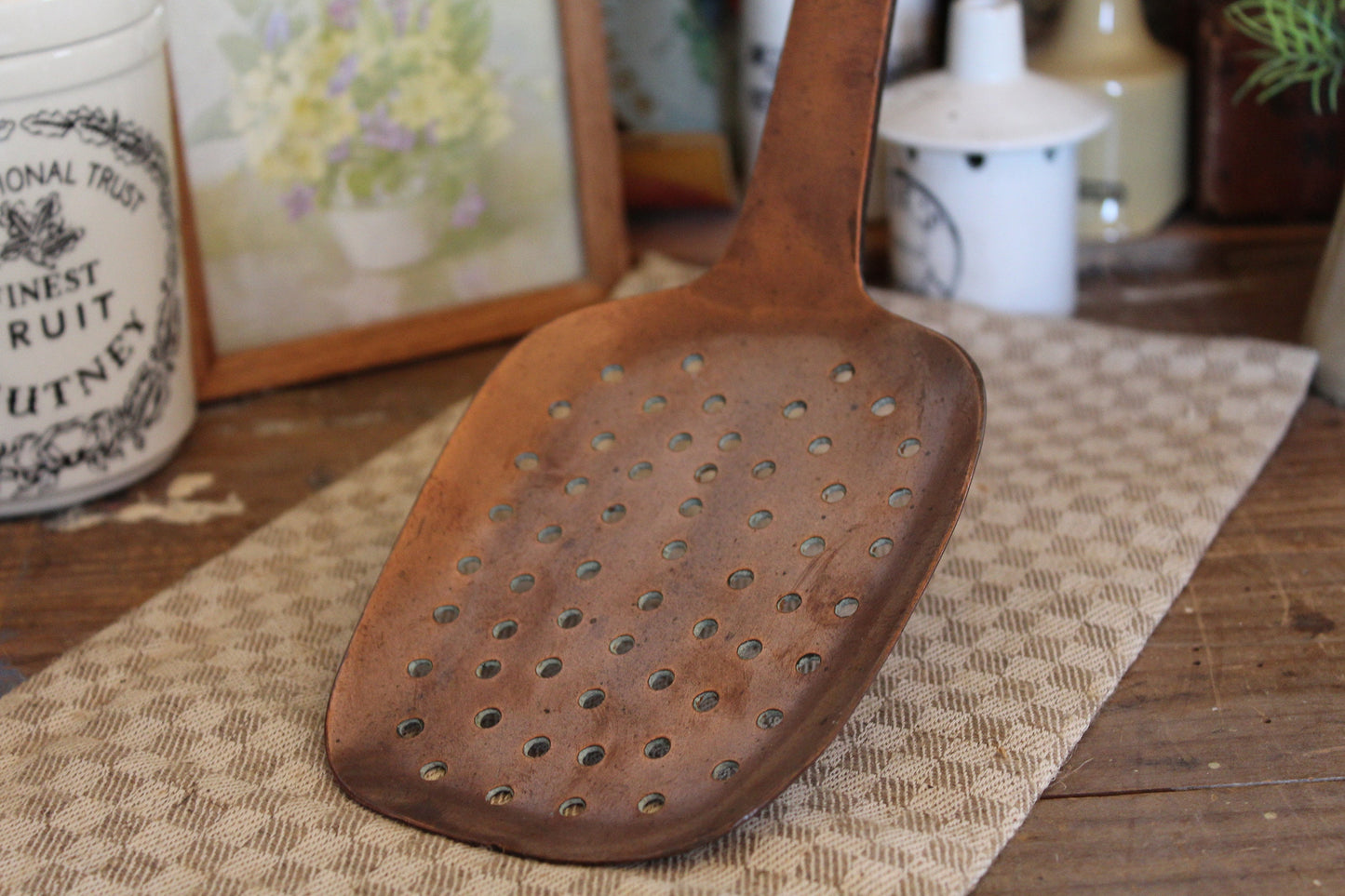 Vintage French Copper Ladle, Copper Kitchen Utensil, Vintage Kitchen Utensil, Kitchen Utensil, Copper Kitchen Spoon, Copper Strainer Spoon