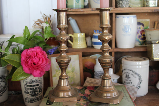 Pair of Vintage Brass Candle Stick Holders, Brass Candle Holders, Brass Candle sticks, Pillar Candle Holders, Pillar Candle Sticks, Candles