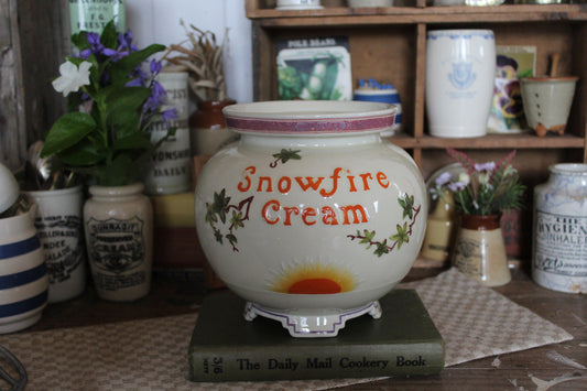 Rare Antique Chemist Apothecary Pot, Antique Advertising Jar, Chemist Jar, Snowfire Cream Pot, Apothecary jar, apothecary Advertising Pot