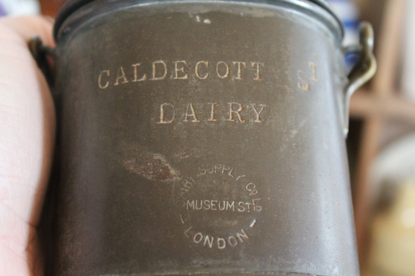 RARE Edwardian Dairy Pot, Antique Advertising Tin, Antique Dairy Tin, Dairy Cream Pot, Antique Advertising Pot, Caldecott Dairy Pot