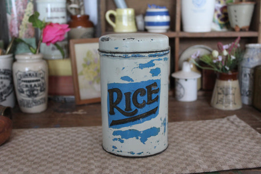 Vintage Storage Tin, Vintage Canister, Storage Tin, Rice Storage Tin, Rustic Tin, Kitchen decor, Kitchen Storage tins, Farmhouse Decor