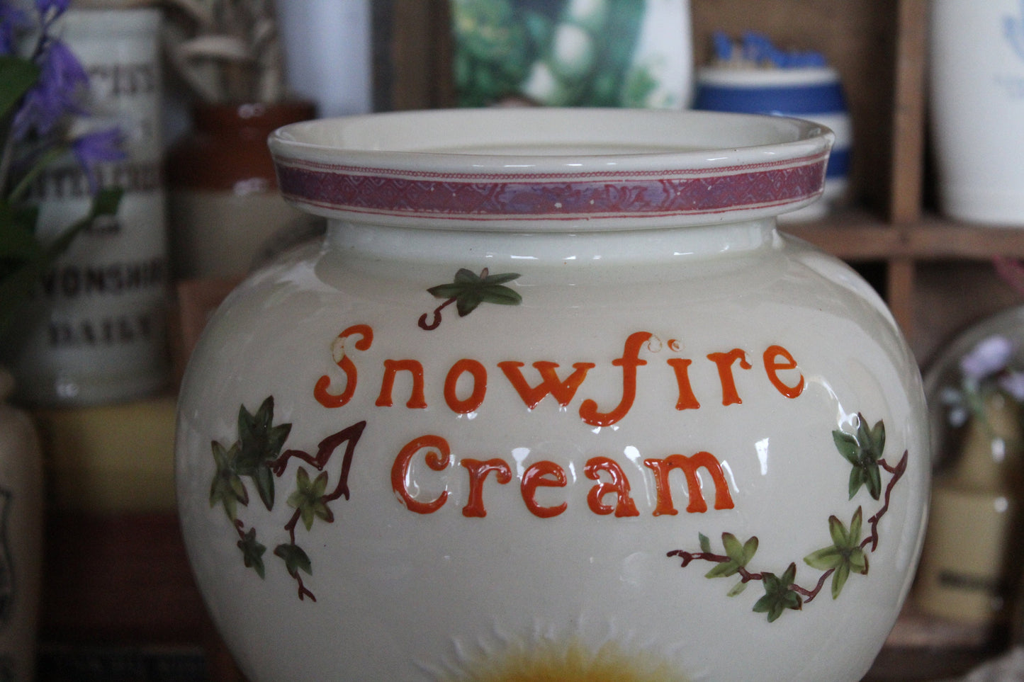 Rare Antique Chemist Apothecary Pot, Antique Advertising Jar, Chemist Jar, Snowfire Cream Pot, Apothecary jar, apothecary Advertising Pot