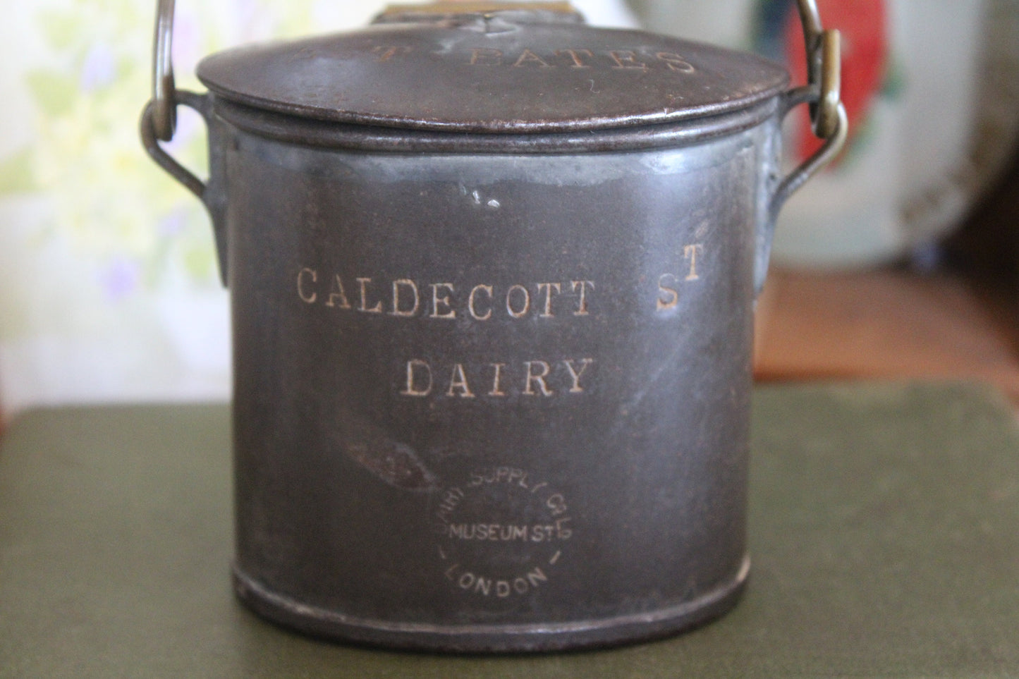 RARE Edwardian Dairy Pot, Antique Advertising Tin, Antique Dairy Tin, Dairy Cream Pot, Antique Advertising Pot, Caldecott Dairy Pot