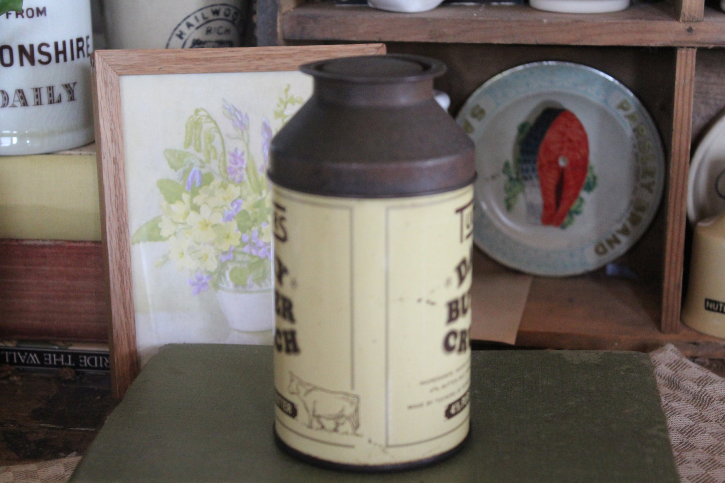 Unusual Clotted Cream Tin - Rustic Vintage  Tin - Advertising Tin - Kitchen Canister -  Canister - cream pot - clotted cream tin - Candy Tin