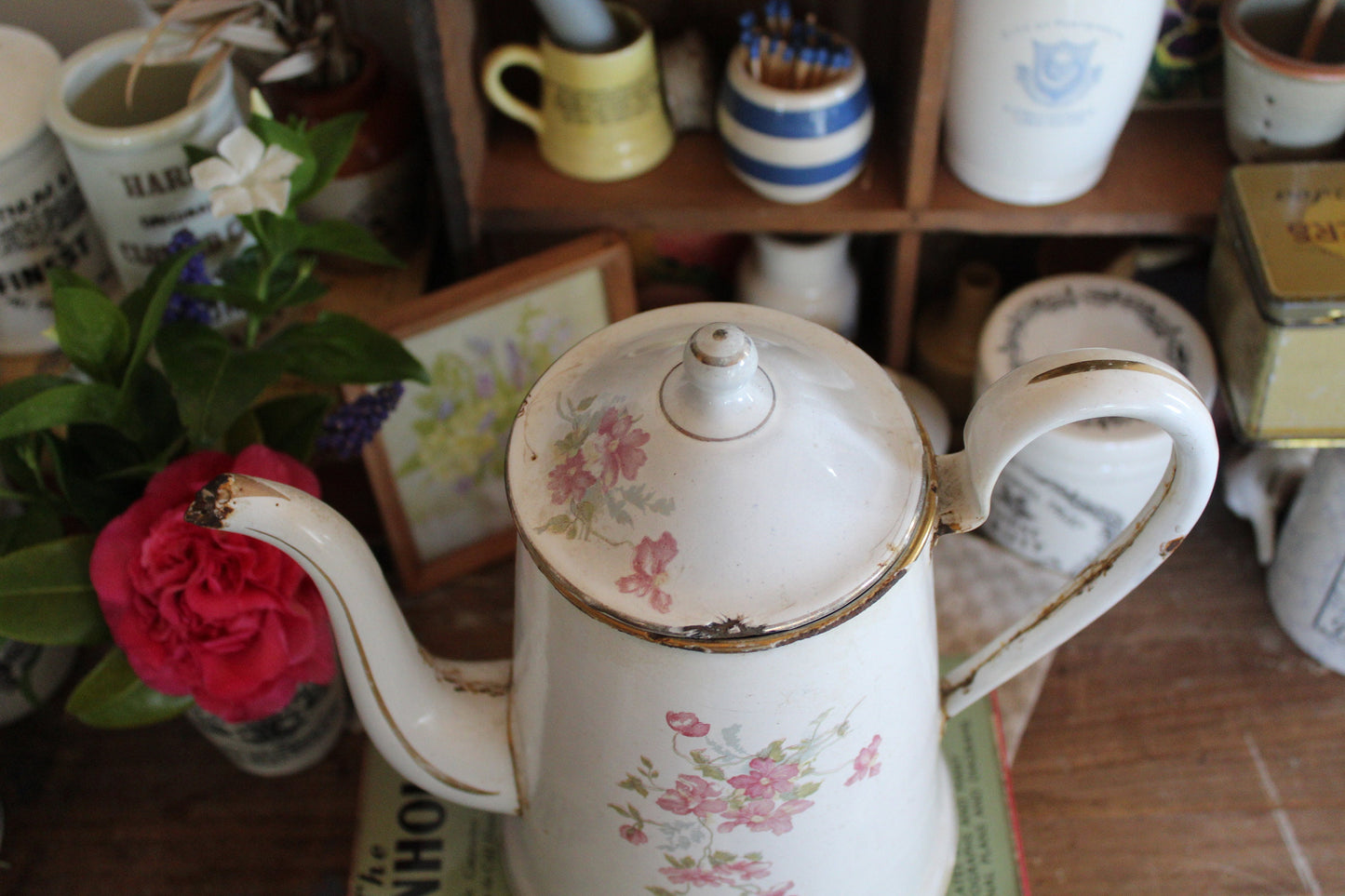 Vintage French Coffee Pot, Enamel Teapot, Enamel Coffee Pot, Vintage enamel pot, vintage pastel enamel, Vintage coffee pot, Enamel Jug