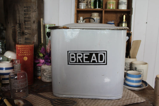 Vintage Bread Bin, White Enamel Bread Box, White Bread Bin, English Bread Box, English Enamel, Enamel Bread Box, Kitchen Canister, Kitchen