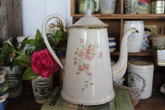 Vintage French Coffee Pot, Enamel Teapot, Enamel Coffee Pot, Vintage enamel pot, vintage pastel enamel, Vintage coffee pot, Enamel Jug