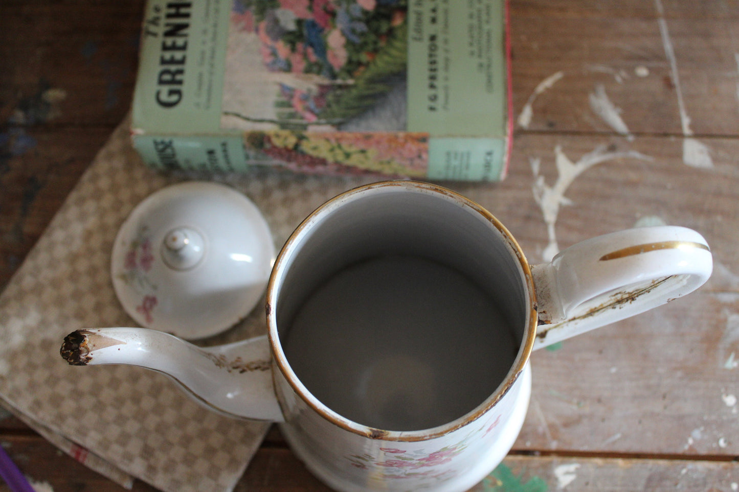 Vintage French Coffee Pot, Enamel Teapot, Enamel Coffee Pot, Vintage enamel pot, vintage pastel enamel, Vintage coffee pot, Enamel Jug