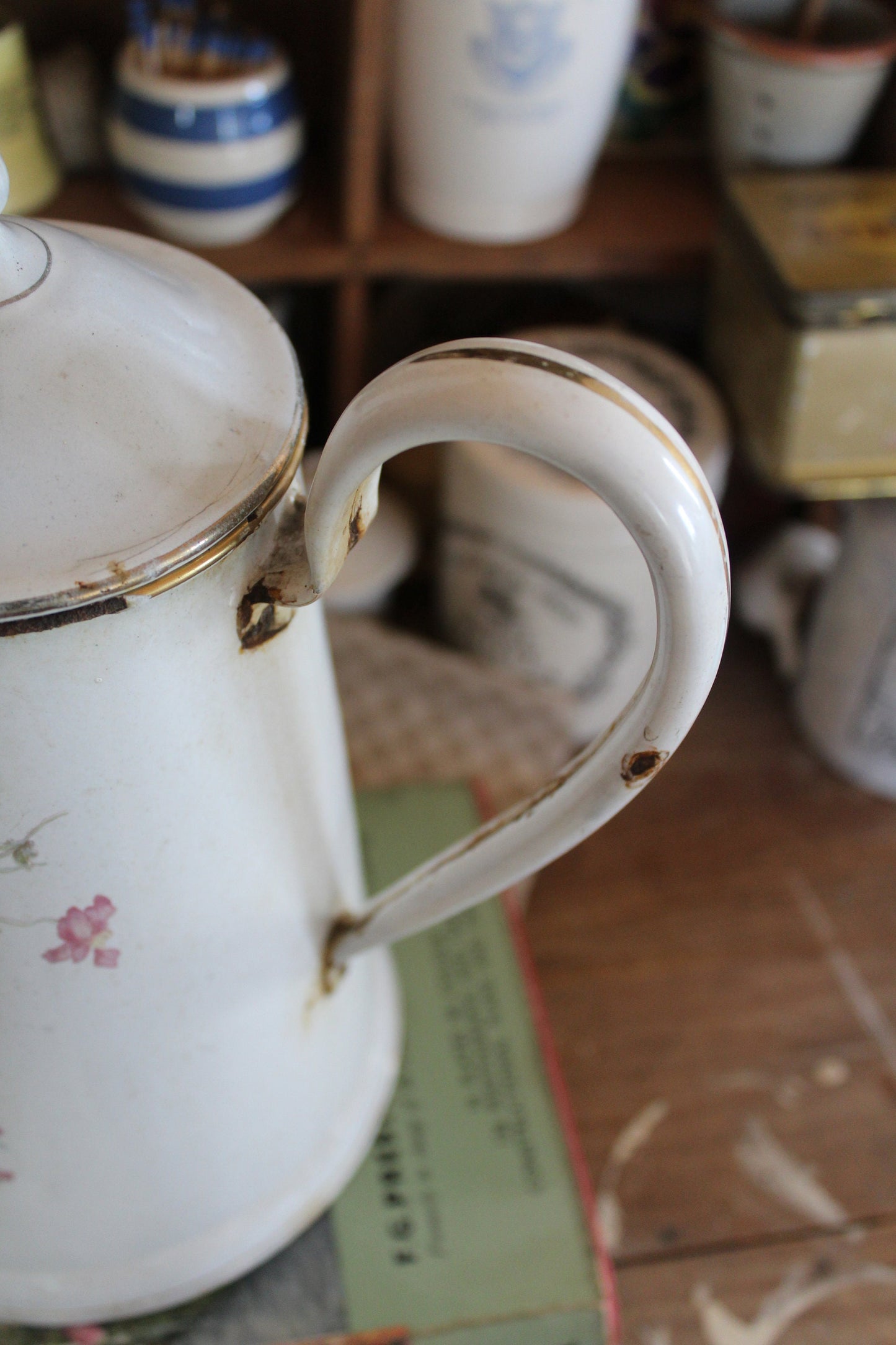 Vintage French Coffee Pot, Enamel Teapot, Enamel Coffee Pot, Vintage enamel pot, vintage pastel enamel, Vintage coffee pot, Enamel Jug