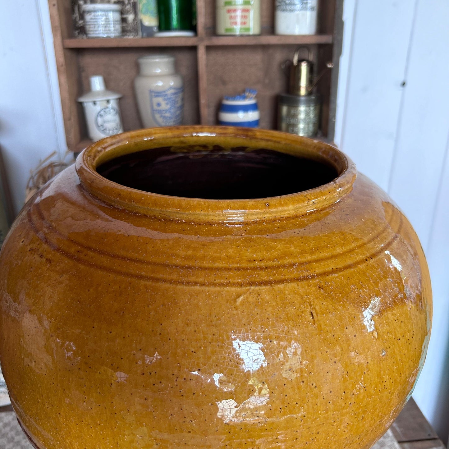 XL Size Vintage French Stoneware Jar, Vintage French Confit Pot, Stoneware Pot, Stoneware Confit Jar, Vintage Earthware Pot, Farmhouse, Vase