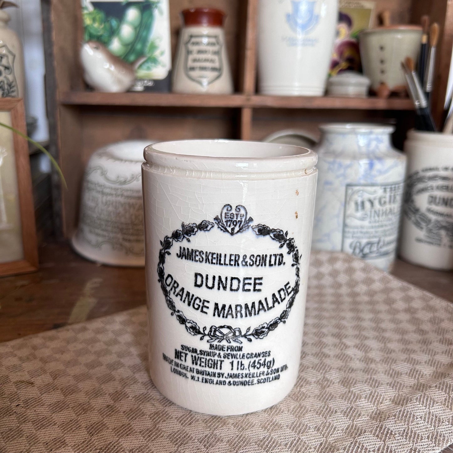 English Advertising Pot, Marmalade Jar, Dundee Marmalade, Antique Marmalade jar, Jam Jar, Kieller Jar, Antique  Advertising Crock