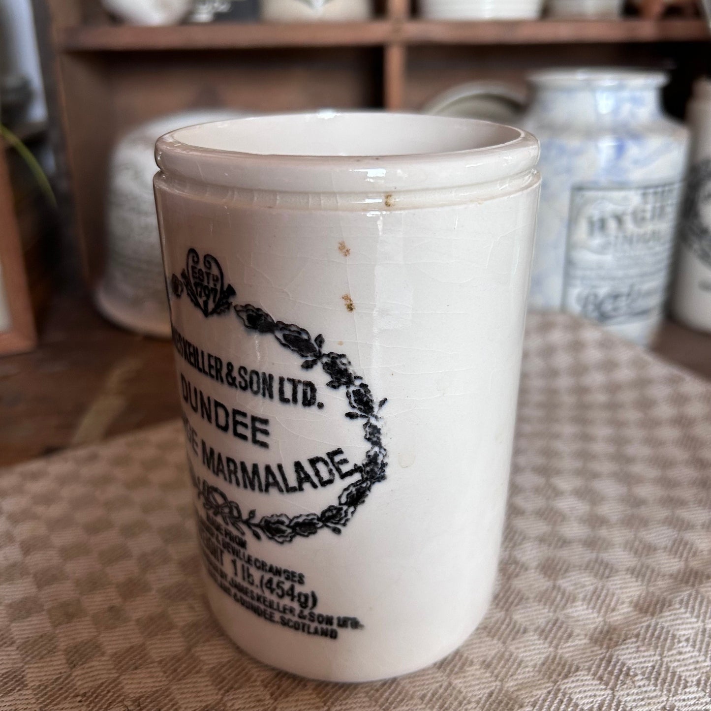 English Advertising Pot, Marmalade Jar, Dundee Marmalade, Antique Marmalade jar, Jam Jar, Kieller Jar, Antique  Advertising Crock