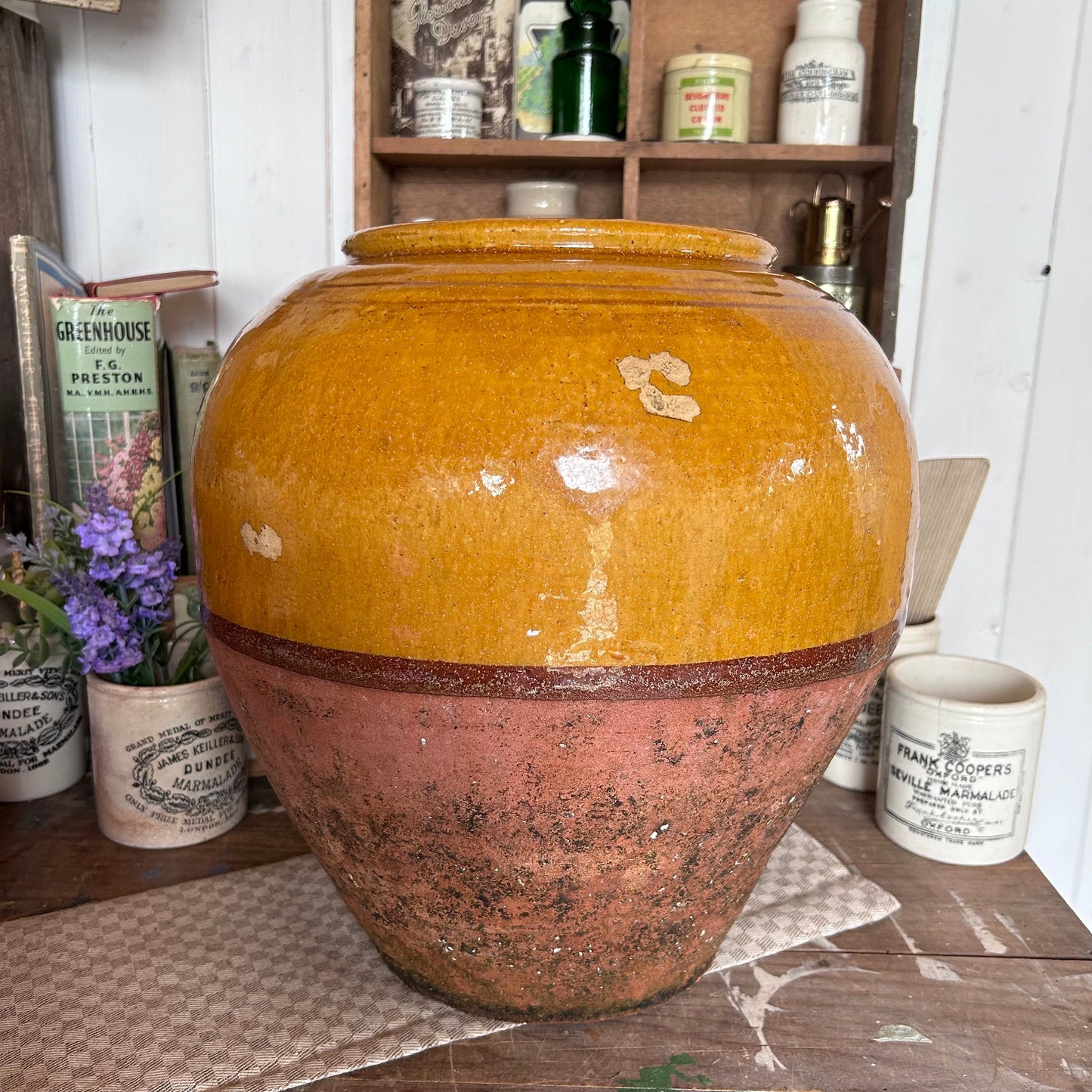 XL Size Vintage French Stoneware Jar, Vintage French Confit Pot, Stoneware Pot, Stoneware Confit Jar, Vintage Earthware Pot, Farmhouse, Vase