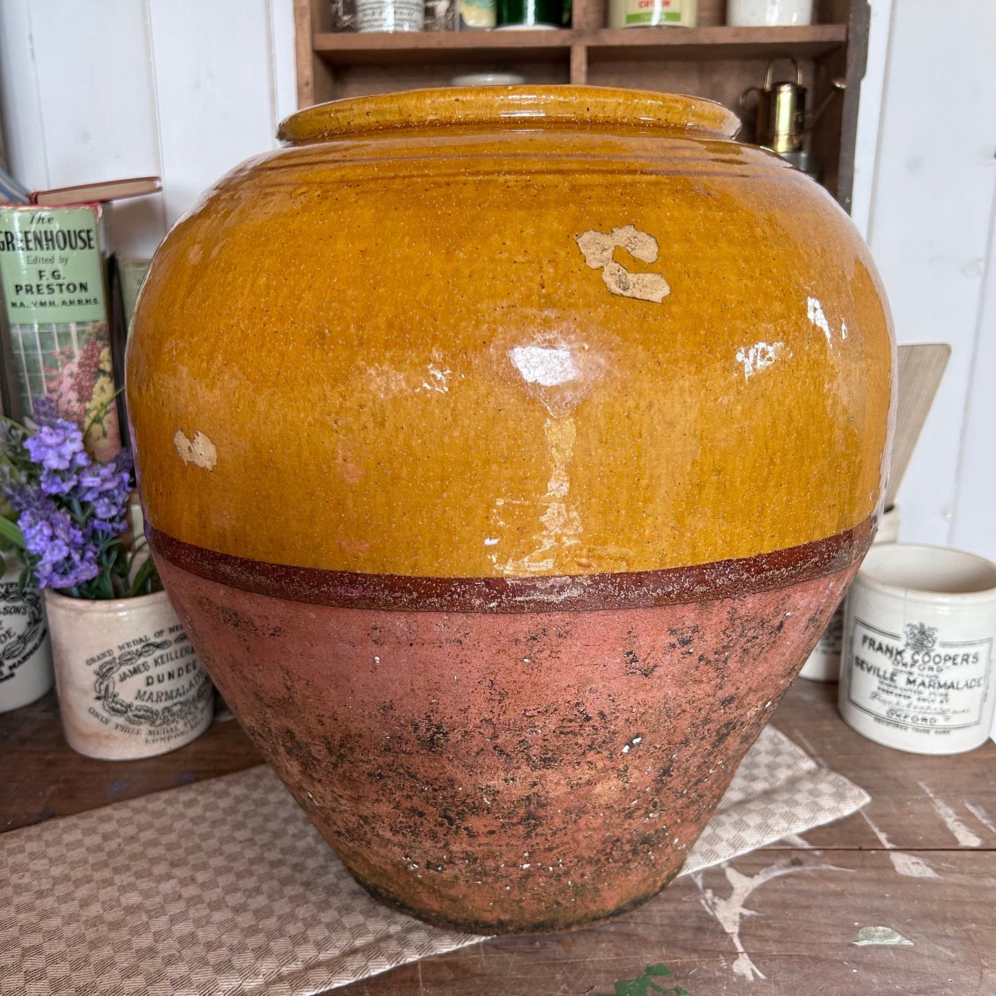 XL Size Vintage French Stoneware Jar, Vintage French Confit Pot, Stoneware Pot, Stoneware Confit Jar, Vintage Earthware Pot, Farmhouse, Vase