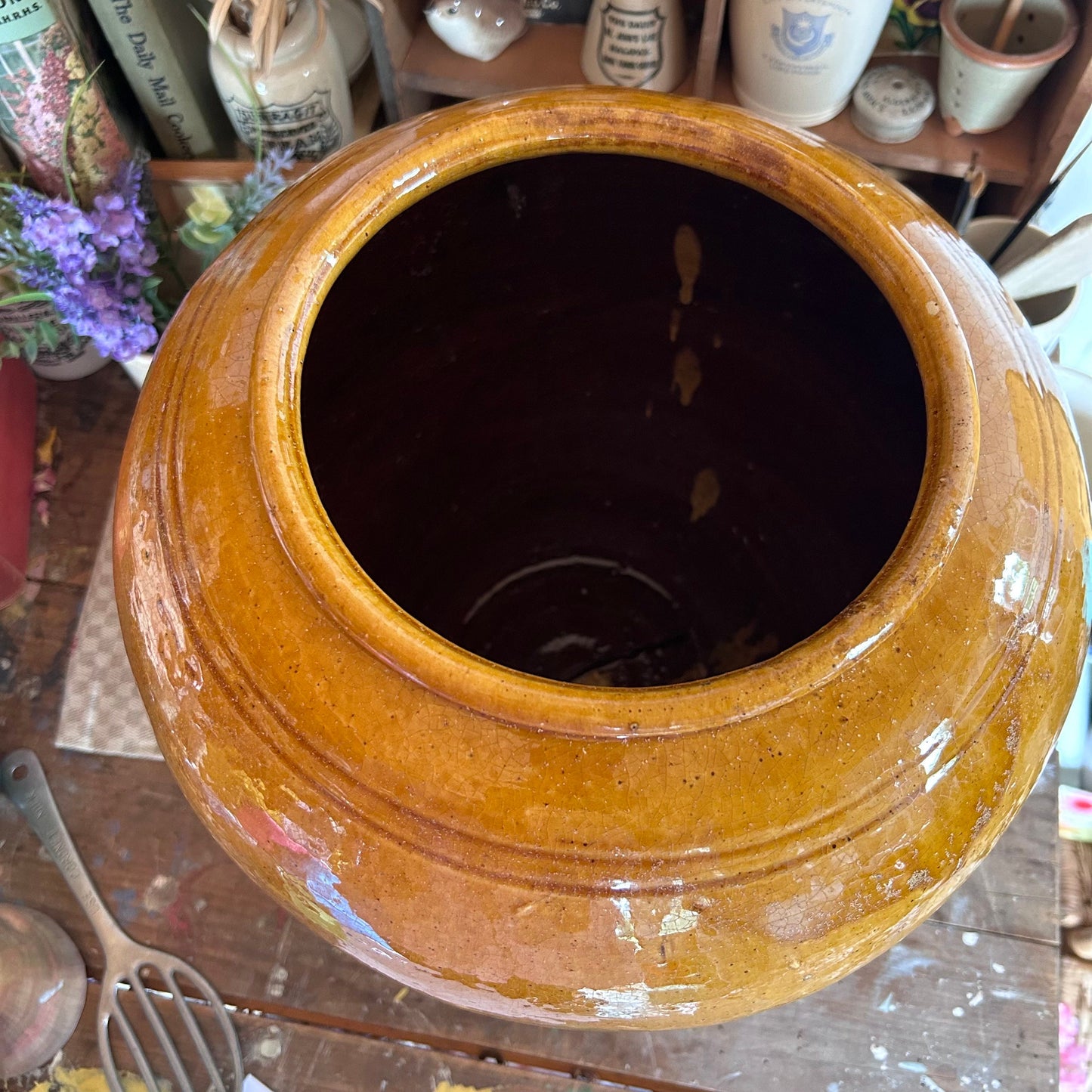 XL Size Vintage French Stoneware Jar, Vintage French Confit Pot, Stoneware Pot, Stoneware Confit Jar, Vintage Earthware Pot, Farmhouse, Vase