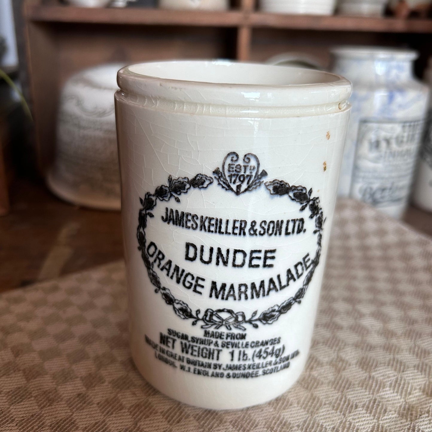 English Advertising Pot, Marmalade Jar, Dundee Marmalade, Antique Marmalade jar, Jam Jar, Kieller Jar, Antique  Advertising Crock