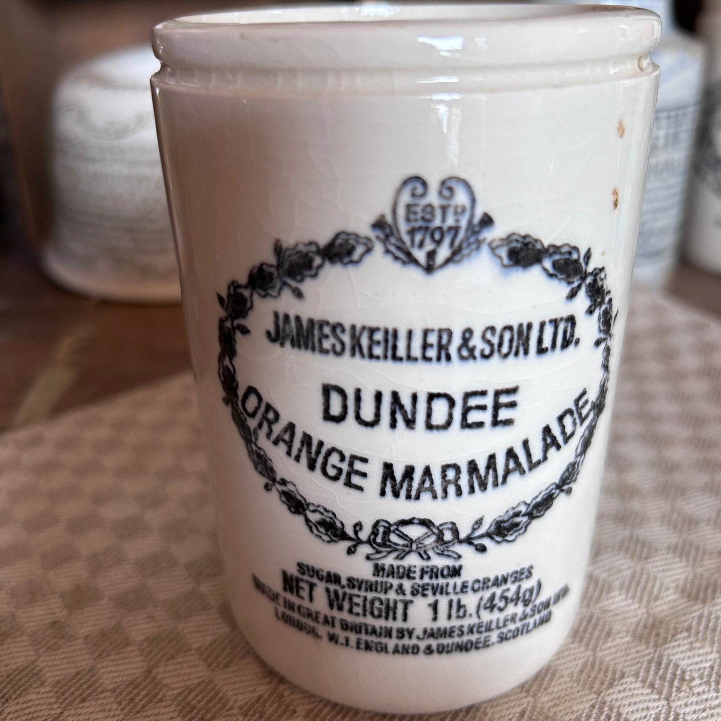 English Advertising Pot, Marmalade Jar, Dundee Marmalade, Antique Marmalade jar, Jam Jar, Kieller Jar, Antique  Advertising Crock