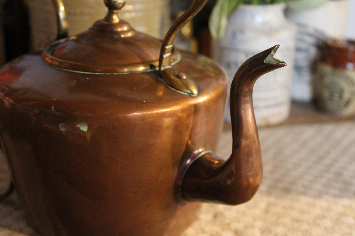 Antique Copper Kettle, Copper Kettle, Antique Copper Teapot, Antique Copper Tea Kettle, Copper stove Kettle, Antique kitchenware, Tea Kettle