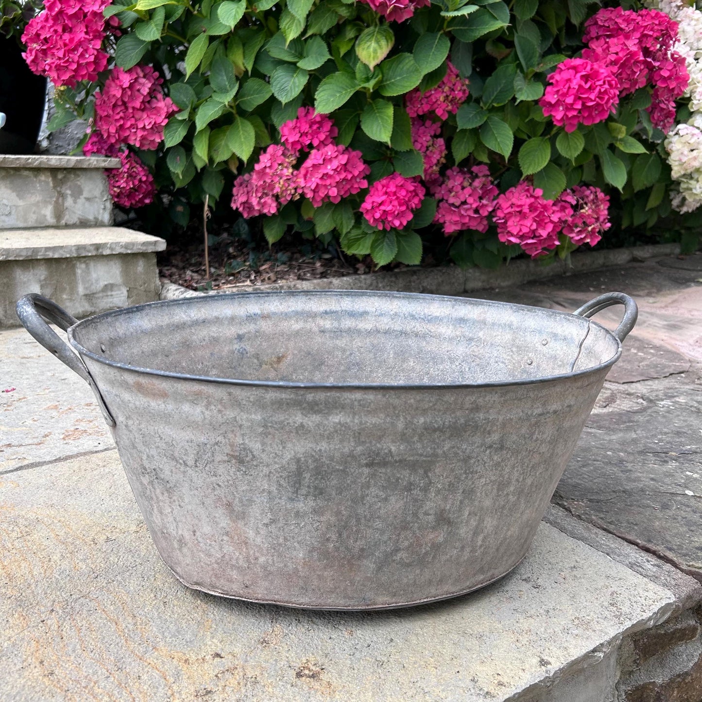 Unusual Small Size Vintage Metal Garden Planter, Vintage Galvanised Zinc Tin Bath, Vintage Planter, Bath Planter, Bath Garden Planter, Pot