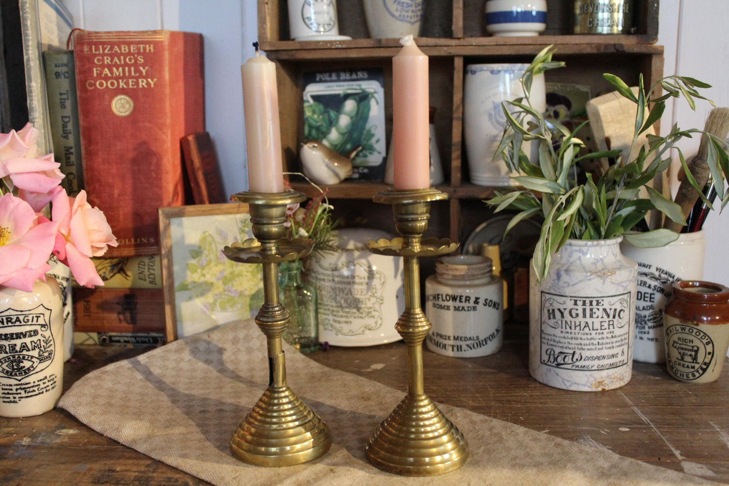 Pair of Vintage Brass Candle Stick Holders, Brass Candle Holders, Brass Candle sticks, Pillar Candle Holders, Pillar Candle Sticks, Candles