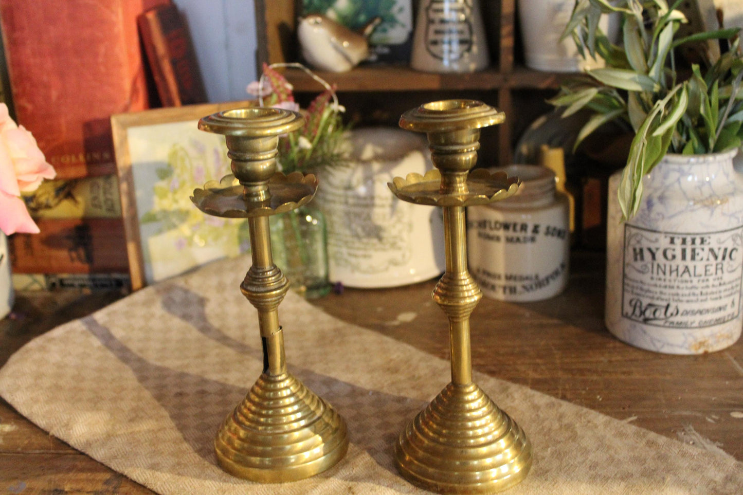 Pair of Vintage Brass Candle Stick Holders, Brass Candle Holders, Brass Candle sticks, Pillar Candle Holders, Pillar Candle Sticks, Candles